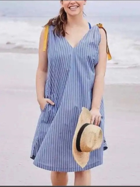 Matilda Jane Dresses & Skirts - Matilda Jane Sandy Seashell Blue Pinstripe cotton cover up Dress Size XXL $98